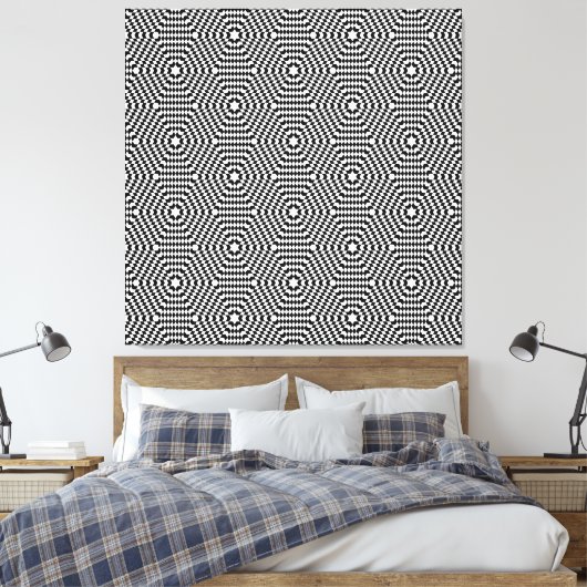 Zwart-witte naadloze Pop met kunstoptische illusie Canvas Afdruk (Insitu (Slaapkamer))