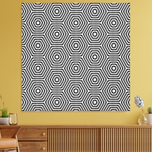 Zwart-witte naadloze Pop met kunstoptische illusie Canvas Afdruk (Insitu (Woonkamer))