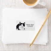 Zwart Witte Nadenkende Kitten Adreslabels Etiket (Insitu)