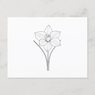 Zwart-witte Narcissus Line Art Briefkaart