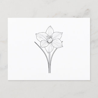 Zwart-witte Narcissus Line Art Briefkaart