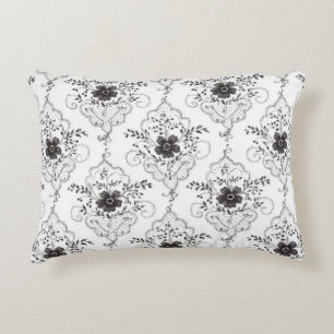 Zwart Witte Nep Kant Bloemen Accent Kussen
