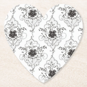 Zwart Witte Nep Kant Bloemen Bruiloft Kartonnen Onderzetters