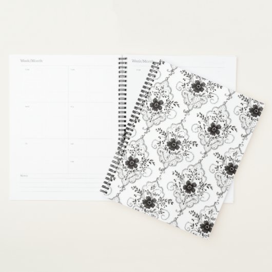 Zwart Witte Nep Kant Bloemen Planner (Display)