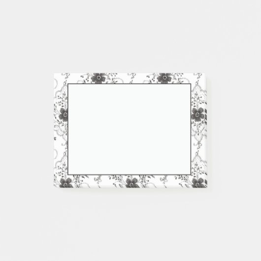 Zwart Witte Nep Kant Bloemen Post-it® Notes (Voorkant)