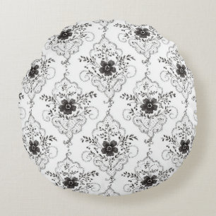Zwart Witte Nep Kant Bloemen Rond Kussen