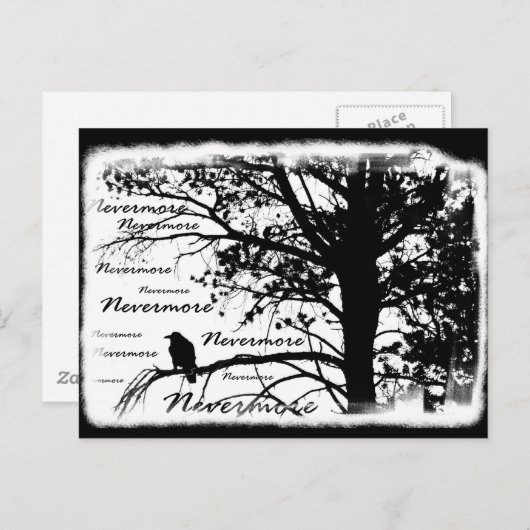 Zwart-witte nevermore Raven Silhouette Tree Briefkaart (Voorkant / Achterkant)