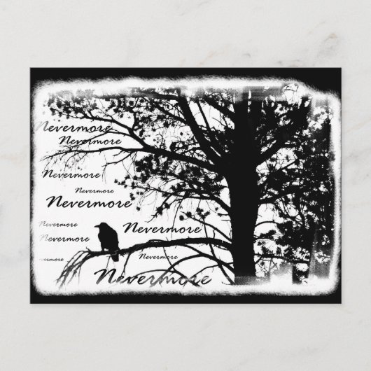 Zwart-witte nevermore Raven Silhouette Tree Briefkaart (Voorkant)