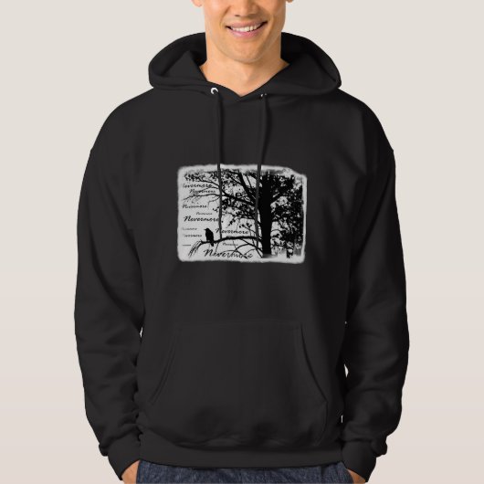 Zwart-witte nevermore Raven Silhouette Tree Hoodie (Voorkant)