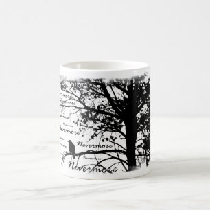Zwart-witte nevermore Raven Silhouette Tree Magische Mok