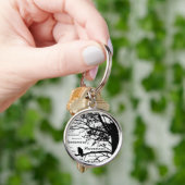 Zwart-witte nevermore Raven Silhouette Tree Sleutelhanger (Hand)