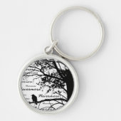 Zwart-witte nevermore Raven Silhouette Tree Sleutelhanger (Voorkant)