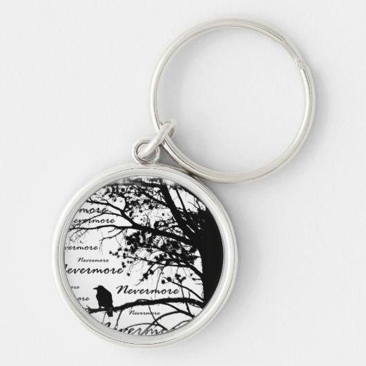 Zwart-witte nevermore Raven Silhouette Tree Sleutelhanger (Voorkant)