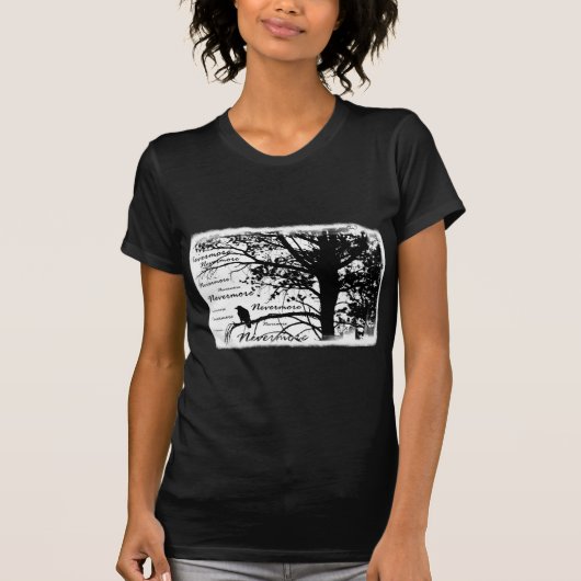 Zwart-witte nevermore Raven Silhouette Tree T-shirt (Voorkant)