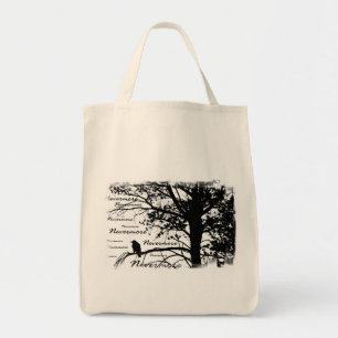 Zwart-witte nevermore Raven Silhouette Tree Tote Bag
