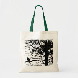 Zwart-witte nevermore Raven Silhouette Tree Tote Bag