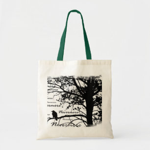 Zwart-witte nevermore Raven Silhouette Tree Tote Bag