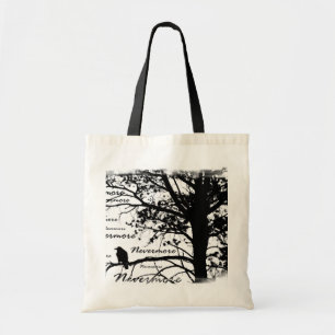 Zwart-witte nevermore Raven Silhouette Tree Tote Bag