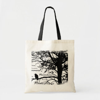 Zwart-witte nevermore Raven Silhouette Tree Tote Bag
