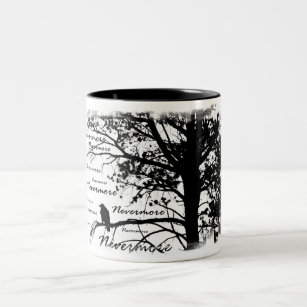 Zwart-witte nevermore Raven Silhouette Tree Tweekleurige Koffiemok