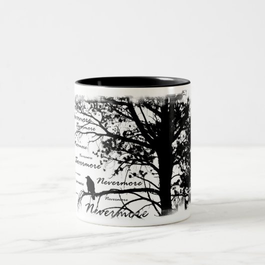 Zwart-witte nevermore Raven Silhouette Tree Tweekleurige Koffiemok (Center)