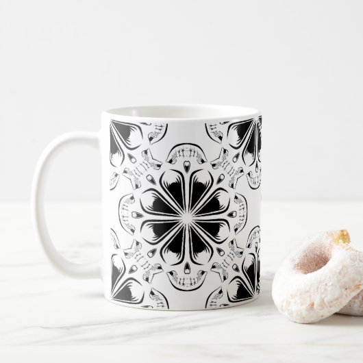 Zwart-witte oktober in het Geometrische Patroon Koffiemok (Met donut)