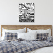 Zwart-witte oliebron pompen (Pumpjack) Unit Canvas Afdruk (Insitu (Slaapkamer))