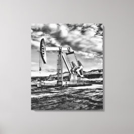 Zwart-witte oliebron pompen (Pumpjack) Unit Canvas Afdruk