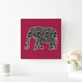 Zwart-witte olifant op rood vierkante klok (Huis)