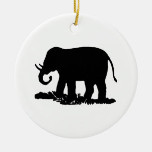 Zwart-Witte Olifant Silhouet Keramisch Ornament