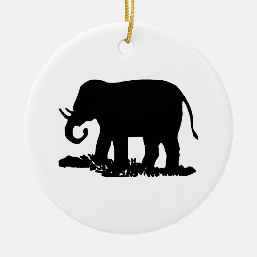 Zwart-witte olifant Silhouette Keramisch Ornament (Voorkant)