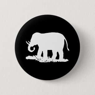 Zwart-witte olifant Silhouette Ronde Button 5,7 Cm