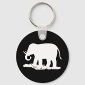 Zwart-witte olifant Silhouette Sleutelhanger (Voorkant)