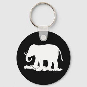 Zwart-witte olifant Silhouette Sleutelhanger