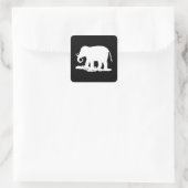 Zwart-witte olifant Silhouette Vierkante Sticker (Tas)