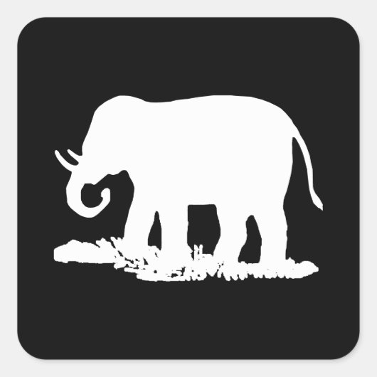 Zwart-witte olifant Silhouette Vierkante Sticker (Voorkant)