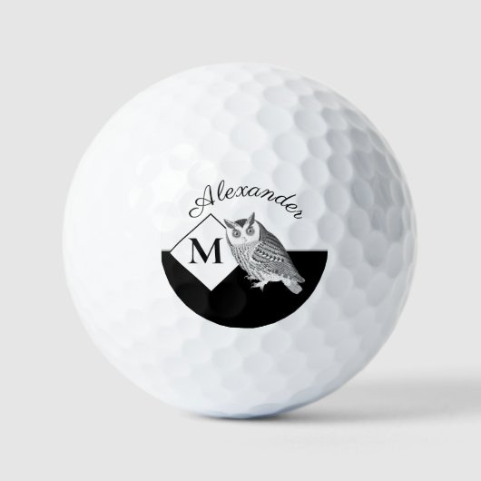 Zwart-witte olifanten Grijze monogram naam Golf Ba Golfballen (Voorkant)