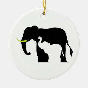 Zwart-witte olifanten keramisch ornament