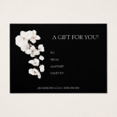 Zwart Witte Orchidee Zakelijk Cadeaubon Visitekaartje (Achterkant)