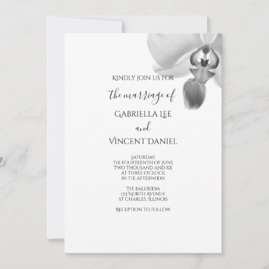 Zwart-Witte Orchideeën Bruiloft Kaart (Voorkant)