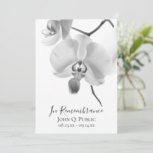 Zwart-witte orchideeën op stengel begrafenisdienst programmakaart (Staand voorkant)