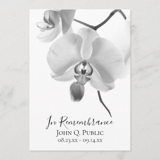 Zwart-witte orchideeën op stengel begrafenisdienst programmakaart (Voorkant)