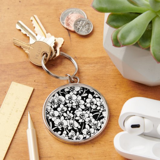 zwart-witte orchideeën sleutelhanger (Bureau)