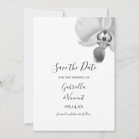 Zwart-witte orchideeën Trouwen Bewaar de datum Save The Date (Voorkant)