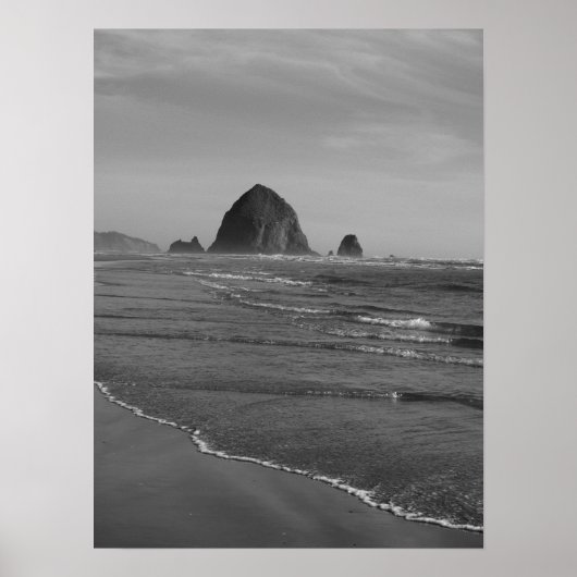 Zwart-witte Oregon Beach Print (Voorkant)