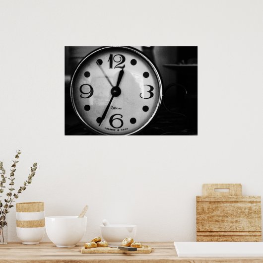 Zwart-witte oude klok poster (Keuken)
