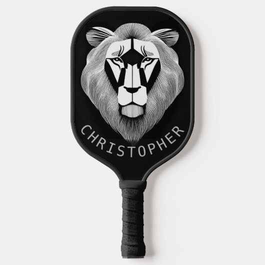Zwart-Witte Oude Leeuw Moderne Grafische Aanpassin Pickleball Paddle (Voorkant)