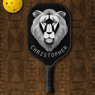Zwart-Witte Oude Leeuw Moderne Grafische Aanpassin Pickleball Paddle