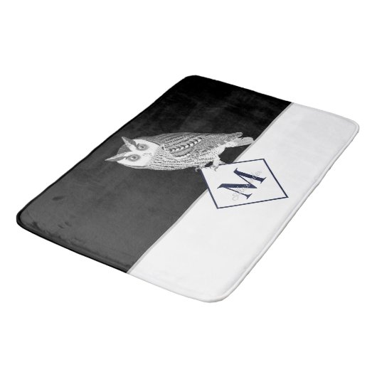 Zwart-witte ovale grijze monogram naam Bathroom Badmat (Gekanteld)