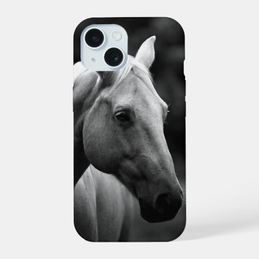 Zwart Witte Paard iPhone 15 Case (Achterkant)